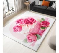 80 x 150 cm Area Rug for Living Room Bedroom, Cartoon Flowers Cake Printing Anti Slip Short Lint Carpets Home Decor, Pink Soft Durable Washable for Kitchen Dorm Kids Play Mat