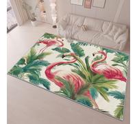 80 x 150 cm Area Rug for Living Room Bedroom, Retro Flamingo Palm Leaves Printing Anti Slip Short Lint Carpets Home Decor, Green Pink Soft Durable Washable for Kitchen Dorm Kids Play Mat
