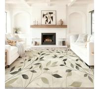 80 x 150 cm Area Rugs for Living Room, Machine Washable Abstract Elegant Leaves Texture Print Rug, Gray Apricot Non-Slip Low Pile Rug, Carpet for Bedroom Dining Room Laundry Room Home Office