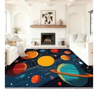 80 x 150 cm Cartoon Illustration Rugs, Solar System Starry Sky Planet Print, Non-slip Area Short Pile Multicolour Rug Soft Machine Washable Rugs Non Shedding Floor Carpets, for the Bedroo Lounge