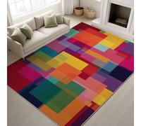80 x 150 cm Durable Area Rugs Abstract Geometric Non Slip Backing Modern Nordic/Scandi Style Low Pile Rug Square Colour Block Soft Rugs for Dining Room Kitchen Office -