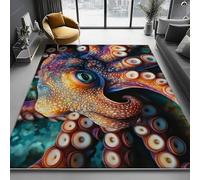 80 x 150 cm Machine Washable Area Rug for Living Room - Soft Low Pile Non-Slip Carpet, Surreal Octopus Photography Printed Design, Stain Resistant Floor Mat for Kitchen Dining Room, Brown