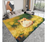 80 x 150 cm Rectangle Carpet Yellow Green, Cute Cartoon Hamster On The Grass Short Pile Area Rugs for Bedroom and Living Room Decor, Washable Rectangle Carpet Non-Shedding Area Rugs
