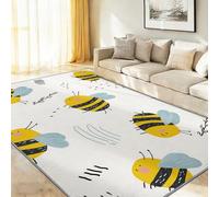 80 x 150 cm Washable White Area Rug,Illustration Abstract Bees Soft Low-Pile Living Room Rugs - Stain Non-Slip Carpet for Bedroom Dining Room Kids Children'S Room