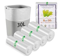 80 x 30 Liter Bin Bags, 23.6 * 25.6 in/8Gallon Food Waste Bags 4 Roll Kitchen Bin Liners Food Caddy Bags Caddy Bin Liners for for Office Bathroom Kitchen Garbage Bin(White)