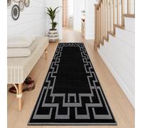 (80 x 300 cm (2 ft 6 in x 10 ft)- Extra Long Runner Rug for Hallways Corridors, Black Grey) Printed Modern Grey Rugs Area Carpet Runner Mat