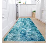 (80 x 300 cm (2 ft 6 in x 10 ft)_Long Runner, Tye Dye Teal) Nonslip Shaggy Fluffy Rugs Soft Extra Large Living Room Bedroom Carpets