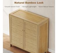 80 X 35 X 80 Cm Bamboo Shoe Cabinet With Louvered Doors, 18 Pairs Footwear Cupboard For Hallway