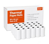 80 x 40mm Thermal Till Rolls Box of 20 - BPA Free PDQ Card Machine Paper