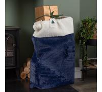 Samuel ALEXANDER 80 x 55cm Blue Soft Plush Christmas Sack with White Faux Fur Trim and Pom Poms