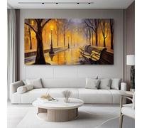 80 x 60 cm Yellow Unframed Canvas Wall Art, Beautiful Street Benches Lights Trees printing Canvas Poster Pictures for Living Room Bedroom Home Office Wall Decorations