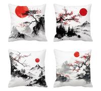 80 x 80 Outdoor Cushions Set of 4, Linen Sofa Cushion Covers scenery Decorative Pillows, red Large Cushion Covers Square Pillow Cases, for Bedroom Chair Garden, Modern Home Decor, t-182