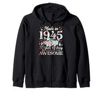 80 Year Old Made In 1945 Floral 80th Birthday Women Zip Hoodie