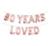 80 Years Loved Balloon Banner Sign Multicolor Glitter for 80th Birthday Party Decorations Anniversary Decor Photo Booth Props (80 YEARS LOVED Rose Gold)