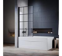 800 * 1400mm Over Bath Shower Screen Door Black Framed Square Grid Toughened Safety Glass Bathtub Door Pivot Swing Panel Shower Door