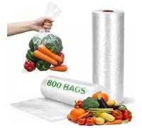 800 Clear Plastic Food Bags Large 18x14x9 in 4 Rolls Freezer Storage Pack | Easy tear polythene, keeps fruit, vegetables and leftovers fresh, suits kitchens, market stalls, catering and shop counters
