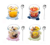 800 ml Glass Container with Lid, 4 Glass Soup Containers, Glass Food Storage Containers with Lid, Meal Prep Glass, Kitchen Soup Containers, Glass Bowls with Airtight Lids, Microwave, BPA-Free (with 4