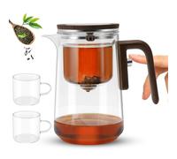 800 ml Magic Glass Teapot Set, Divided Teapot with Teacups, Teapots with Water Filler and Strainer, Pressed Magic Glass Teapots for Wellness and Afternoon Tea (2 teacups)