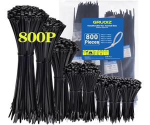 800 Pack Cable Ties Assorted Sizes 3.6mm x 100/150/200/250/300mm Black Cable Ties Heavy Duty Tie Wraps Assorted Plastic Zip Ties 40lbs Wire Ties Black Small Nylon 66 Plastic Ties for Home, Gardening