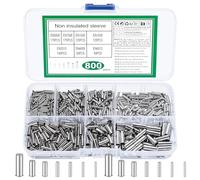800 Pcs Wire Ferrules Kit, Electrical Crimp Connectors, Tinned Copper Ferrule Crimp Terminals, Non-Insulated Cable Pin Cord End Cable Terminal Connectors, Fitting Wire End Ferrules, 10-22 AWG