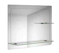 iBathUK Aria Wall Mounted Designer Bathroom Wall Mirror with 2 Glass Shelves, Modern Rectangular Hanging Mirror for Bathroom, Portrait Orientation in White Frame, 800 x 600 mm