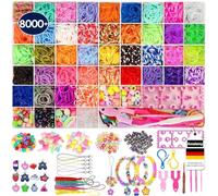 8000+ Loom Twist Rubber Bands Starter Kit, 40 Colors Loom Rubber Bands with Color Beads and More Accessories in 54 Grids Storage Case for DIY Friendship Bracelet Making X-mas Birthday Gifts for Kids