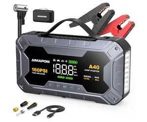 8000A 160PSI Jump Starter Power Pack with Air Compressor, 12V Car Battery Booster Jump Starter Power Bank(all Gas/12L Diesel), Car Starter with LED Flashlight, Force Start, Jump Pack with Jump Leads