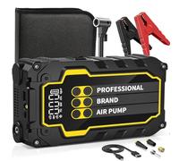 8000A Jump Starter Power Pack, 160 PSI, 12V (for all Gasoline and 10L Diesel Engines), Type-C Fast Charging, Car Jump Starter with LED Flashlight and Portable Box, Yellow