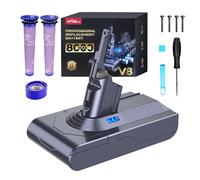 8000mAh Dyson V8 Battery Replacement, FLYLINKTECH Battery for Dyson V8 SV10 Compatible with Animal, Absolute, Fluffy, Parquet, Range Vacuum Cleaner with 3 Filters + Cleaning Brush + Screwdriver