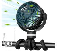 8000mAh Portable Stroller Fan, 27H Battery Life, 360 Rotation, 4 Speeds, Night Light, USB Rechargeable Stroller Fan Negro