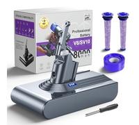 8000mAh Replacement Battery for Dyson V8 Animal/Absolute/Motorhead/Fluffy/SV10 OEM Compatible Cordless Vacuum Cleaner Battery with 3 Filters (1 Rear + 2 Front)Premium Upgrade for Dyson V8 Series