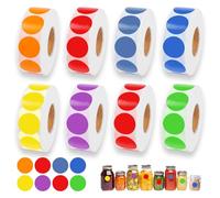 8000Pcs 19mm Coloured Dot Stickers, 7 Assorted Coloured Stickers Dots, Small Sticker Dots, Self Adhesive Round Sticky Labels for Calendar Coding School Office DIY Crafts Gift(8 Rolls)