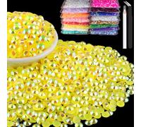 8000pcs 3mm Resin Rhinestones Bulk, Lemon Yellow AB Flatback Round Jelly Rhinestones Bedazzling Non Hotfix Crystal Gems Large Quantity Wholesale for DIY Crafts Clothes Tumblers Face Makeup Manicure