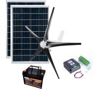 8000W Vertical Axis Wind Turbine Hybrid System Kit with 2 x 100W Solar Panels and Controller, 220V Home Renewable Energy Solution