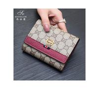 (8003 Red) Luxury womeninchs leather short wallet card bag al