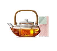 800ml/28oz Strainer Glass Teapot with, Bamboo Handle Beam Teapot with Infuser for Loose Tea, Safe On Stovetop - Tea Kettle and Tea Maker