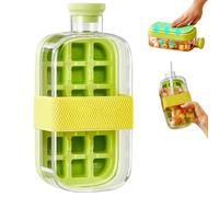 800ML Ice Cube Bottle with Straw, 2 in 1 Touch-Free Ice Cube Tray Water Bottle with Lid and Strap, Ice Cube Making Bottle for Home Ice Making for Freezer,Coffee, Juice,and Beverages (Green)