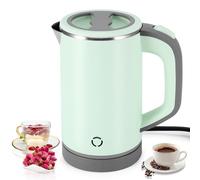 800ML Premium Travel Kettle,600W Fast Boil Low Wattage Kettle, Mini Kettles Lightweight Small,Double insulation, Upgrade quality, Small Kettles for Bedroom Caravan, Motorhome Office (Green)