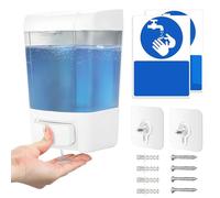 800ML Wall Mounted Soap Dispenser, Manual Hand Sanitiser Dispenser, Gel Liquid Shampoo Shower Gel Detergent Container for Bathroom, Kitchen, Home, Hotel, with USE HAND SANITISER Stickers(White ABS)