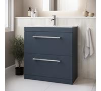 800mm Blue Freestanding Vanity Unit with Basin and Brass Handle - Ashford