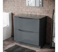 800mm Grey 2 Drawer Work Top Freestanding Vanity Cabinet Bathroom | Merton