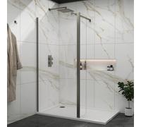 800mm Gun Metal Grey Walk in Wet Room Shower Screen with 300mm Flipper Panel 8mm Easy Clean Toughened Safety Glass with Top Support Arm