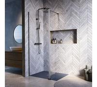 800mm Gunmetal Grey Shower Screen for Wet Room & Walk In Shower with 300mm Hinged Flipper Return Panel - Corvus