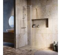 800mm Nickel Shower Screen for Wet Room & Walk In Shower with 300mm Hinged Flipper Return Panel - Corvus