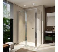 800mm Reversible Folding Bifold Shower Enclosure Cubicles, 5mm Safety Glass Screen,Space Saving Foldable Shower Cubicle, Inward Opening for Wet Rooms/Shower Room(Chrome)