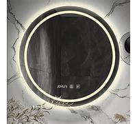 800mm Round Illuminated LED Bathroom Mirror, Dimmable Light, Color Changing, Time & Temperature Display, Demister & Touch Control, Wall-Mounted Vani Mirror