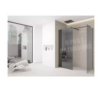 (800mm Screen With 900mm End Panel) 8mm Tinted Grey Shower Screen Enclosure - Black Trim, Walk-In Wet Room with Flipper Panel