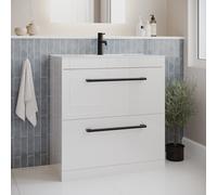 800mm White Freestanding Vanity Unit with Basin and Black Handles - Ashford