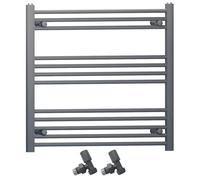 800mm Wide Straight Anthracite Grey Heated Bathroom Towel Rail Radiator With Valves For Central Heating UK (With Angled Valves, 800 x 700 mm (h))