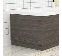 800mm, Wooden MDF End Bath Panel Covering with Plinth, Grey Elm Bathroom Panels for Bathtub, Water Resistant Panel for Straight Bathroom Baths and Soaking Tubs